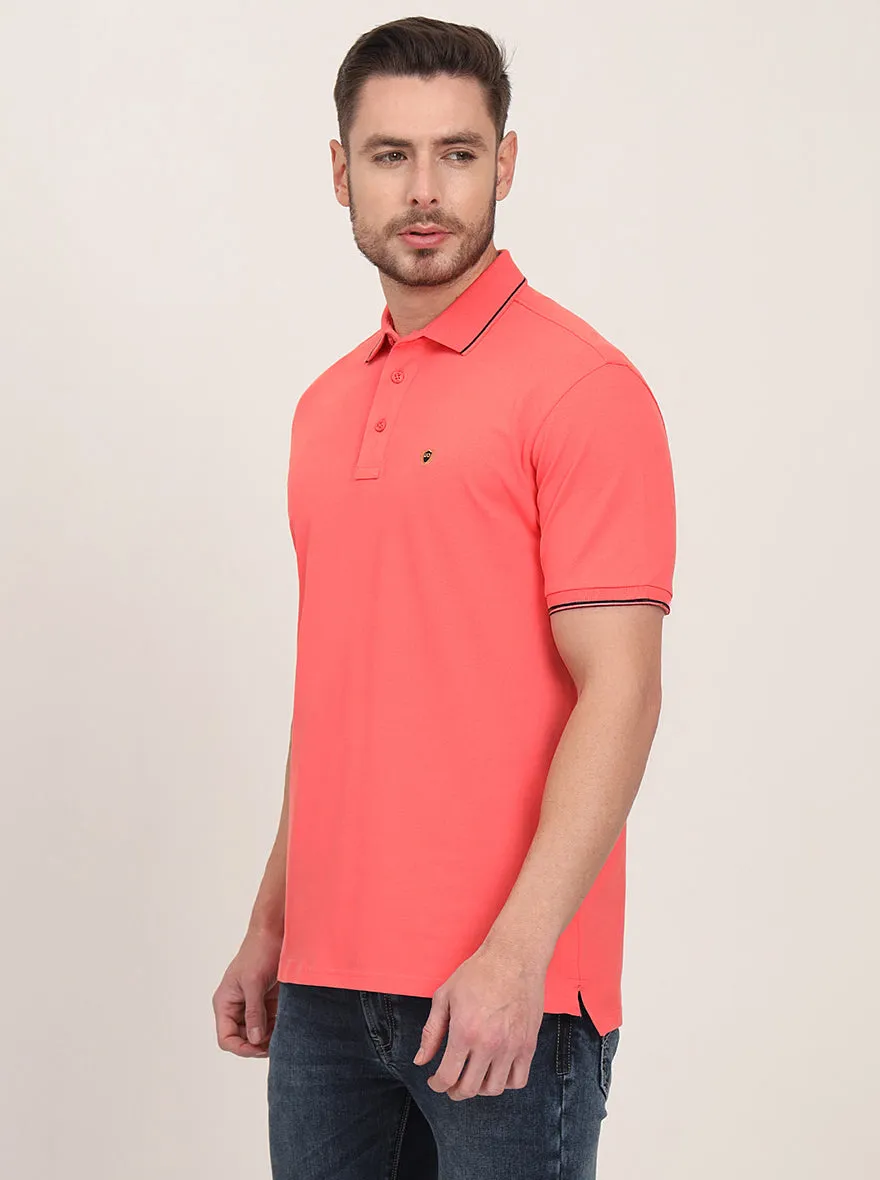 Charcoal Grey Solid Slim Fit Polo T-Shirt | JadeBlue