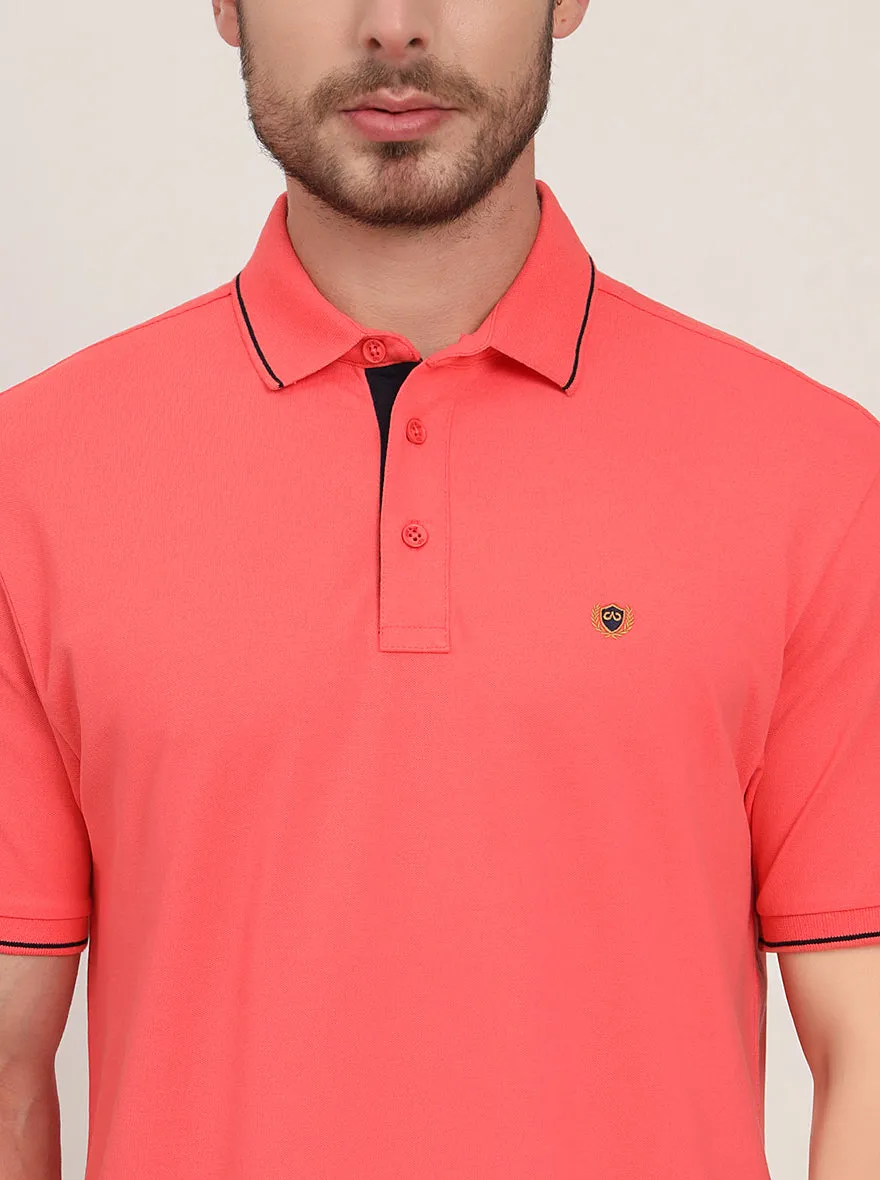 Charcoal Grey Solid Slim Fit Polo T-Shirt | JadeBlue