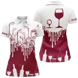 Custom Name Golf & Wine White And Red - Personalized Women Polo