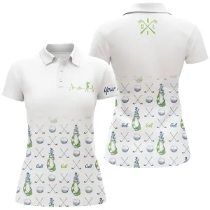 Custom Name Golf Clubs Pattern White - Personalized Women Polo