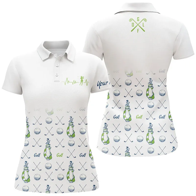 Custom Name Golf Clubs Pattern White - Personalized Women Polo
