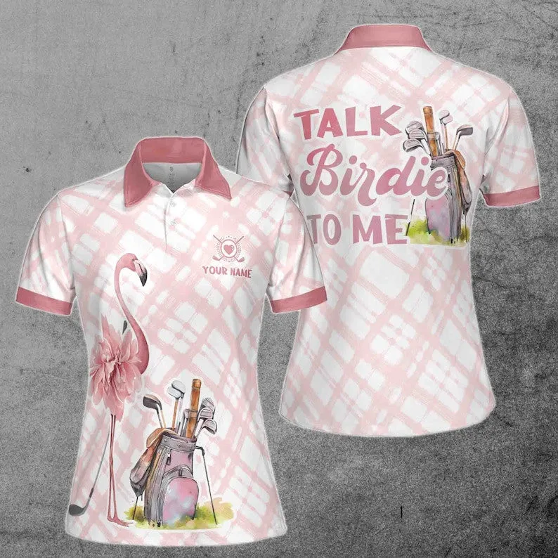Custom Name Talk Birdie To Me Flamingo Golf - Personalized Women Polo