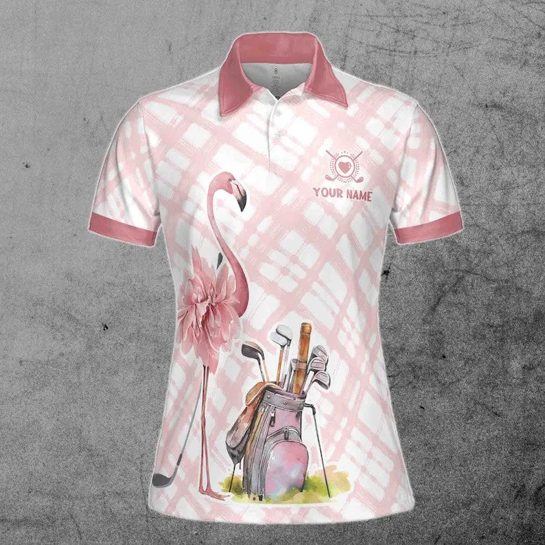 Custom Name Talk Birdie To Me Flamingo Golf - Personalized Women Polo