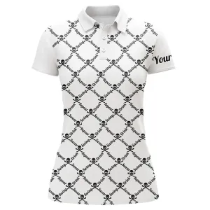 Custom Name Wing Swear Drink Repeat Golf Skull Black And White - Personalized Women Polo
