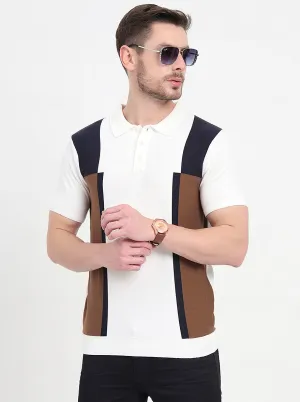 Ecru Mealnge & Brown Striped Slim Fit Polo T-Shirt | JadeBlue