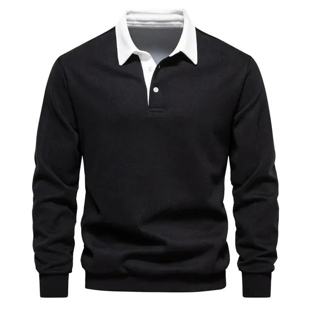 Elegant men's long-sleeved polo shirt with classic collar