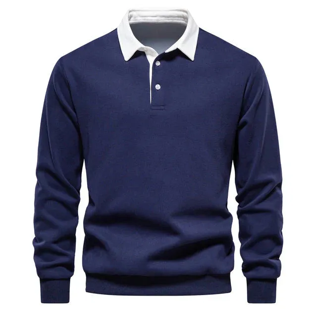 Elegant men's long-sleeved polo shirt with classic collar