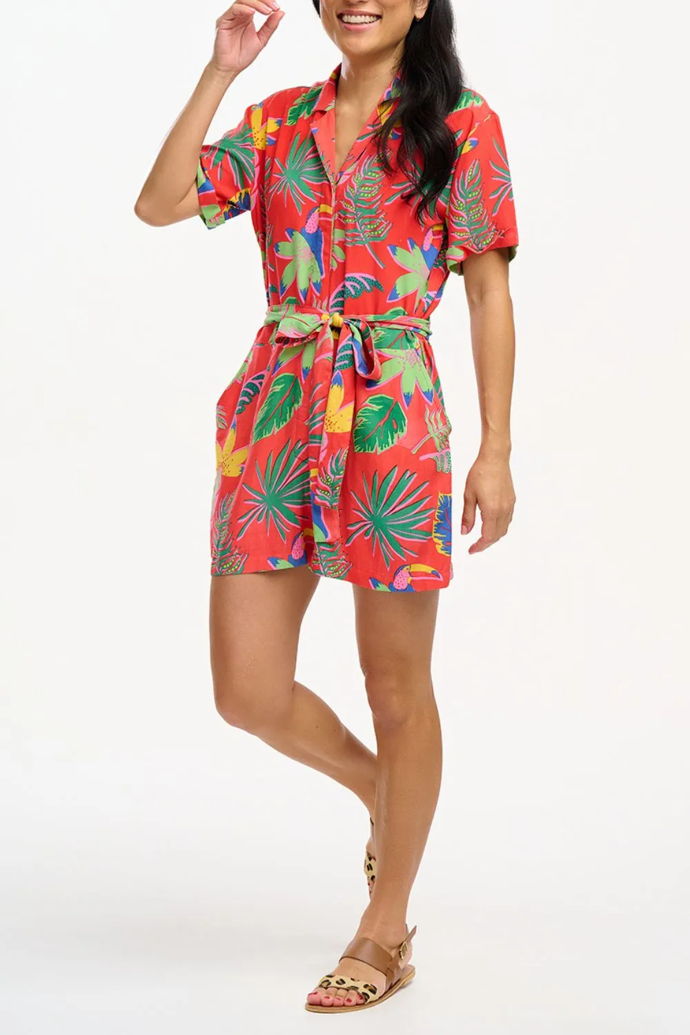 Kiki Playsuit - Red, Tropical Toucans