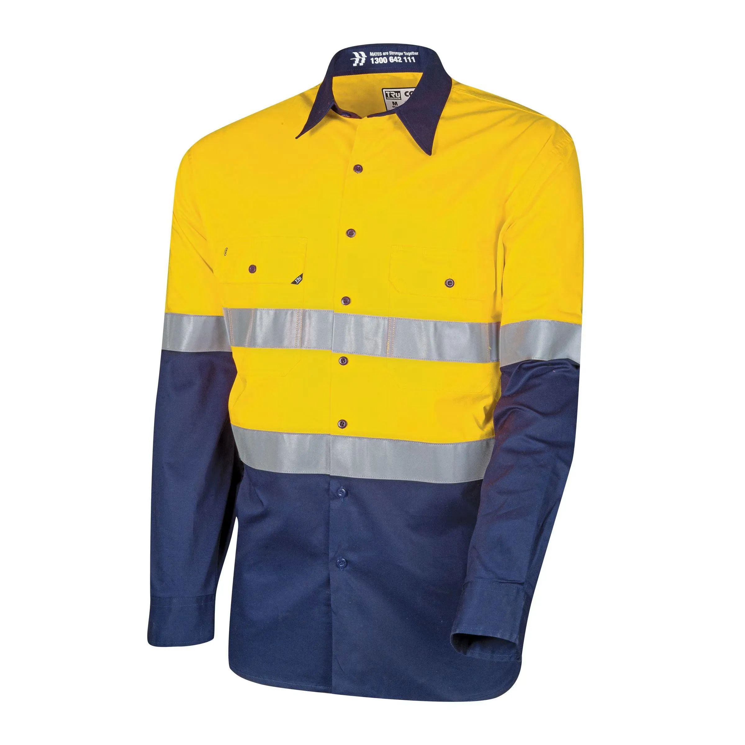 Lightweight Vented Hi-Vis Drill Shirt with Reflective Tape-Yellow/Navy