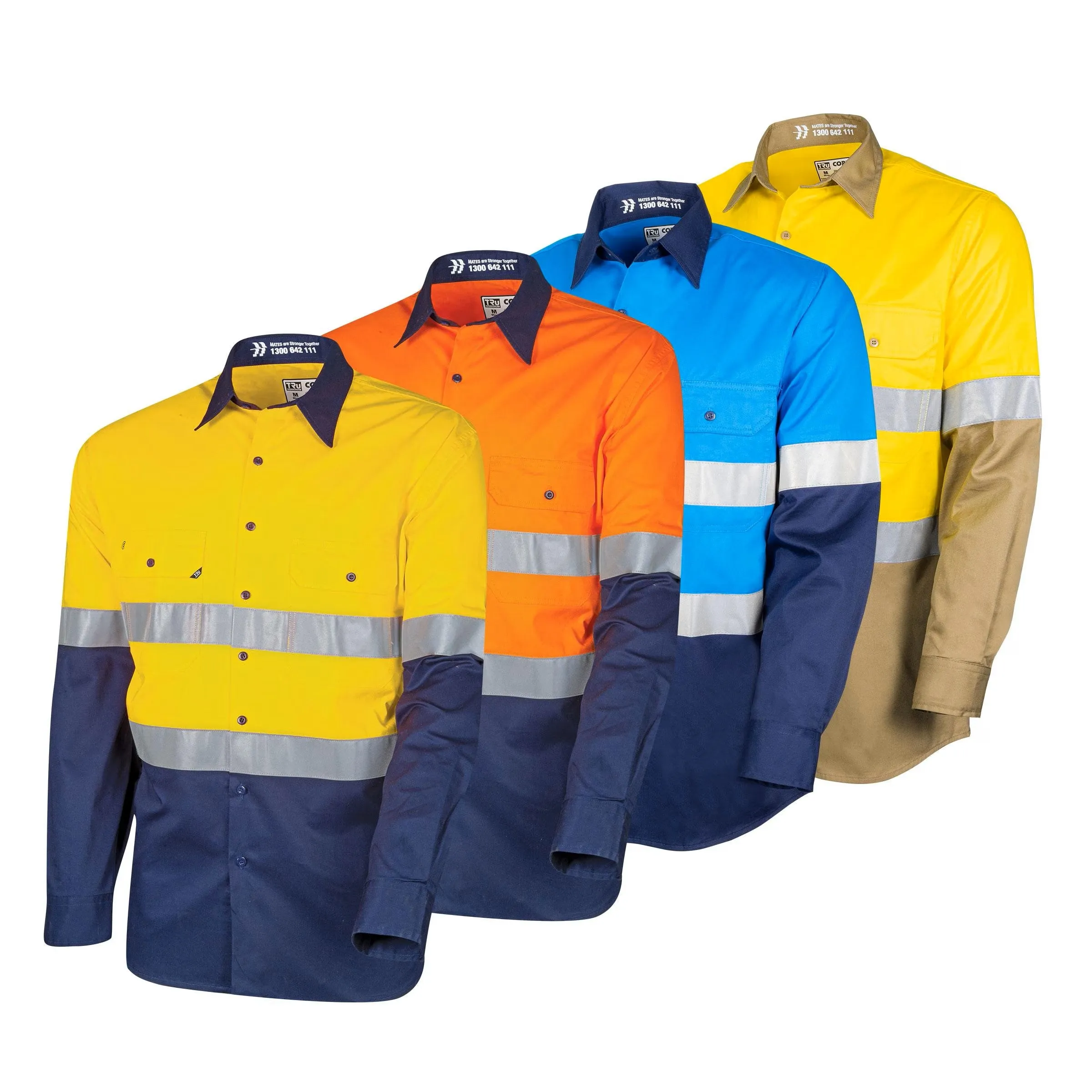 Lightweight Vented Hi-Vis Drill Shirt with Reflective Tape-Yellow/Navy