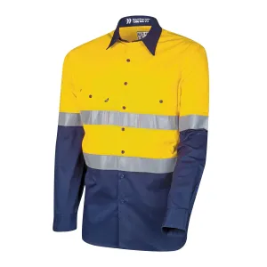 Lightweight Vented Hi-Vis Drill Shirt with Reflective Tape-Yellow/Navy