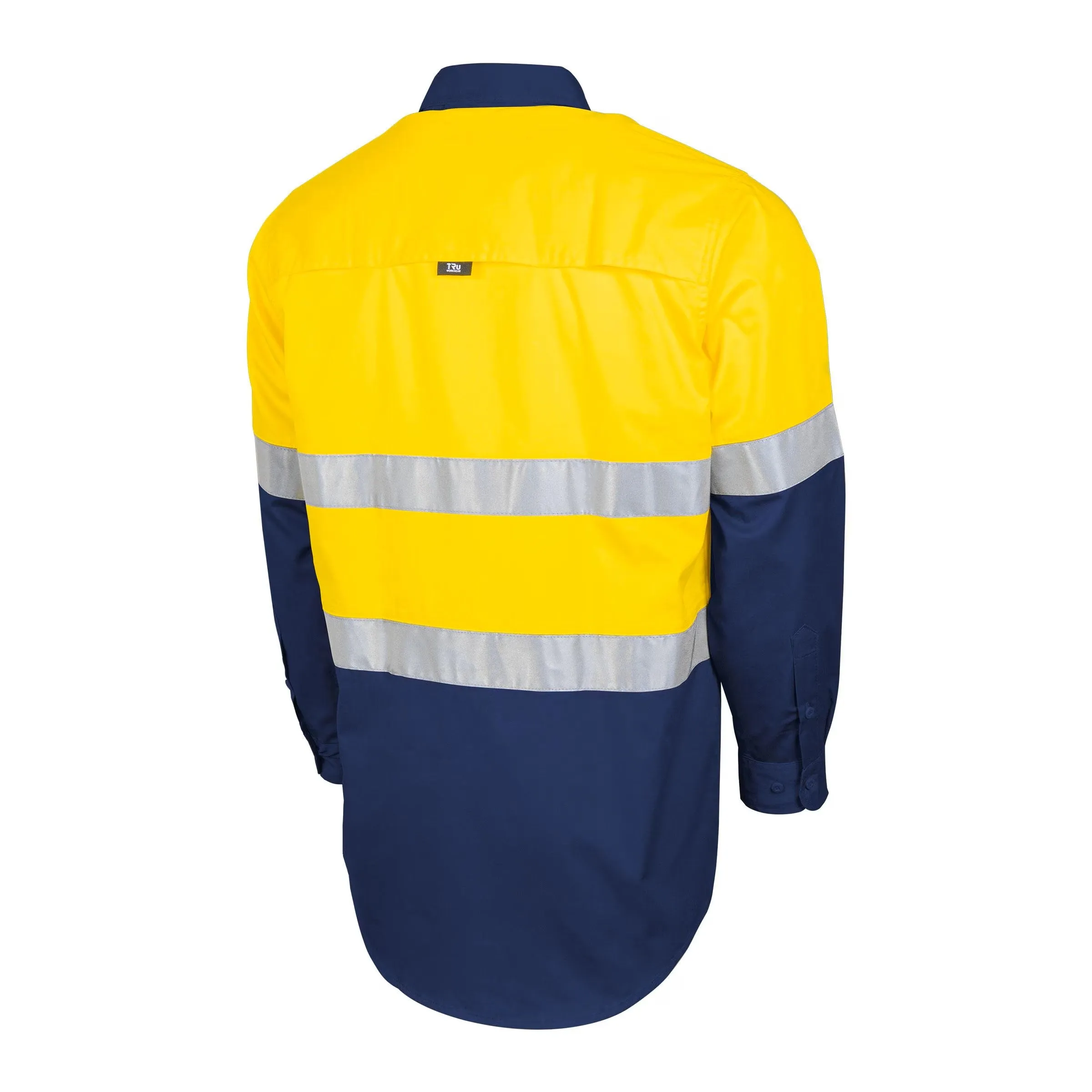 Lightweight Vented Hi-Vis Drill Shirt with Reflective Tape-Yellow/Navy