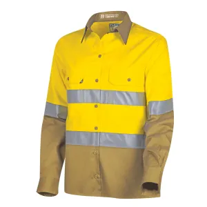 Lightweight Womens Hi-Vis Shirt with Reflective Tape  Khaki/ Navy