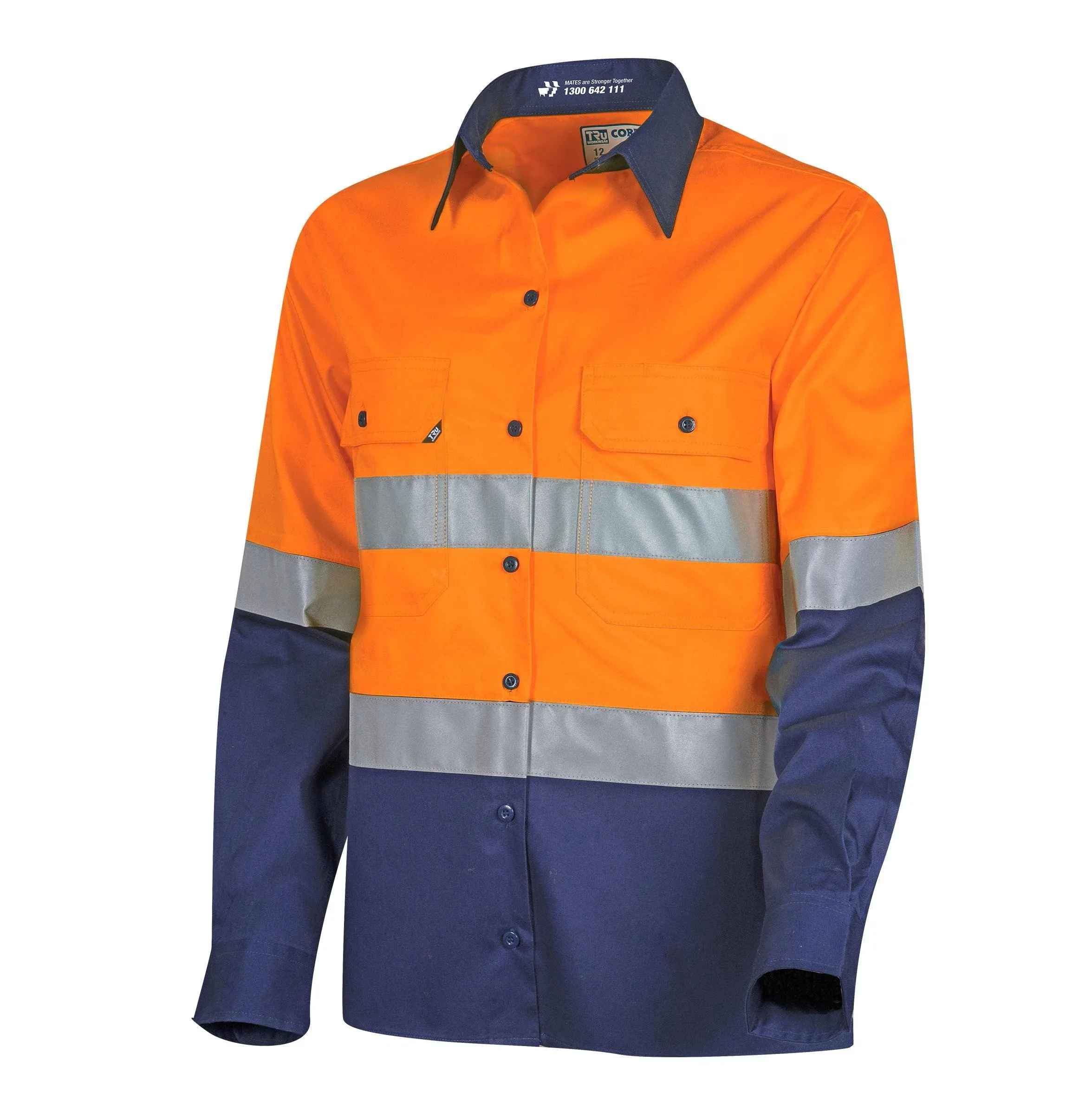 Lightweight Womens Hi-Vis Shirt with Reflective Tape  Orange/ Navy