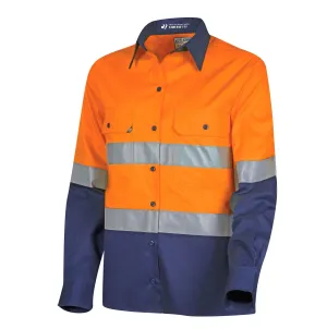 Lightweight Womens Hi-Vis Shirt with Reflective Tape  Orange/ Navy