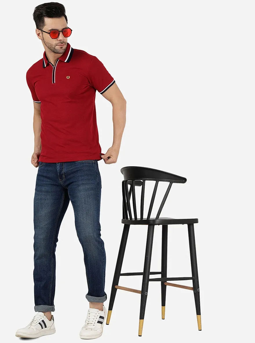 Maroon Solid Slim Fit Polo T-Shirt | JadeBlue