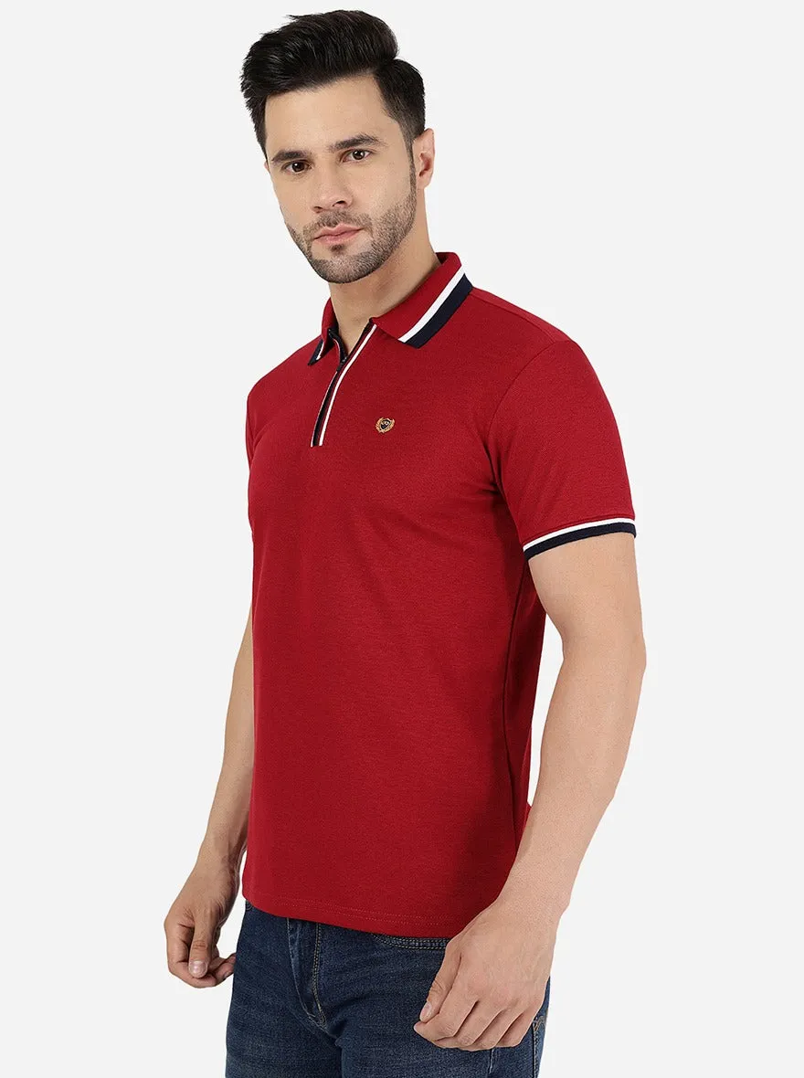 Maroon Solid Slim Fit Polo T-Shirt | JadeBlue