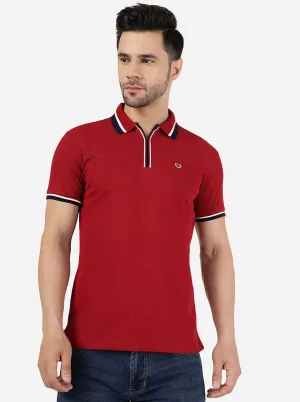 Maroon Solid Slim Fit Polo T-Shirt | JadeBlue