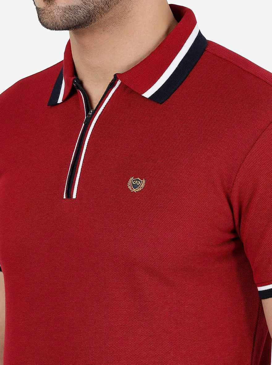 Maroon Solid Slim Fit Polo T-Shirt | JadeBlue