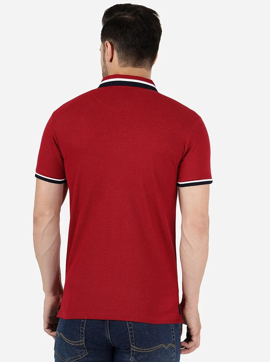 Maroon Solid Slim Fit Polo T-Shirt | JadeBlue