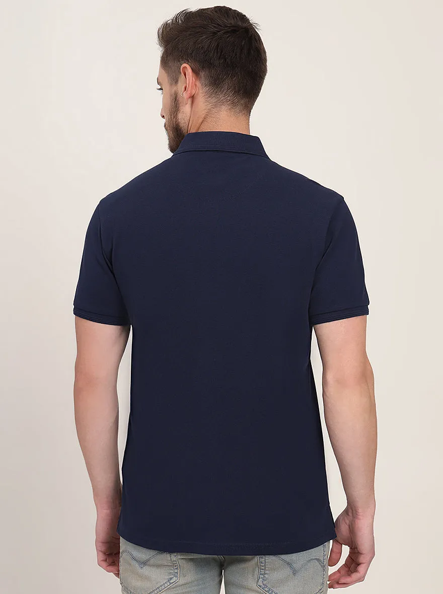 Navy Blue Solid Slim Fit Polo T-Shirt | JadeBlue