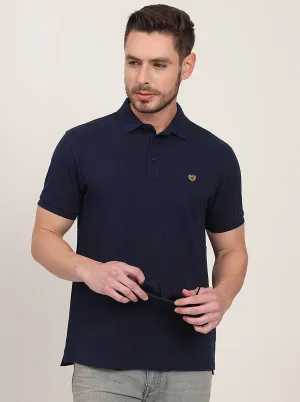 Navy Blue Solid Slim Fit Polo T-Shirt | JadeBlue