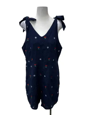 Navy Cherry Floral Sleeveless Romper