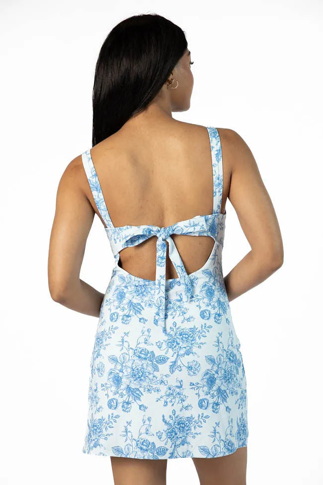 On The Rise Blue Floral Open Back Square Neck Active Dress