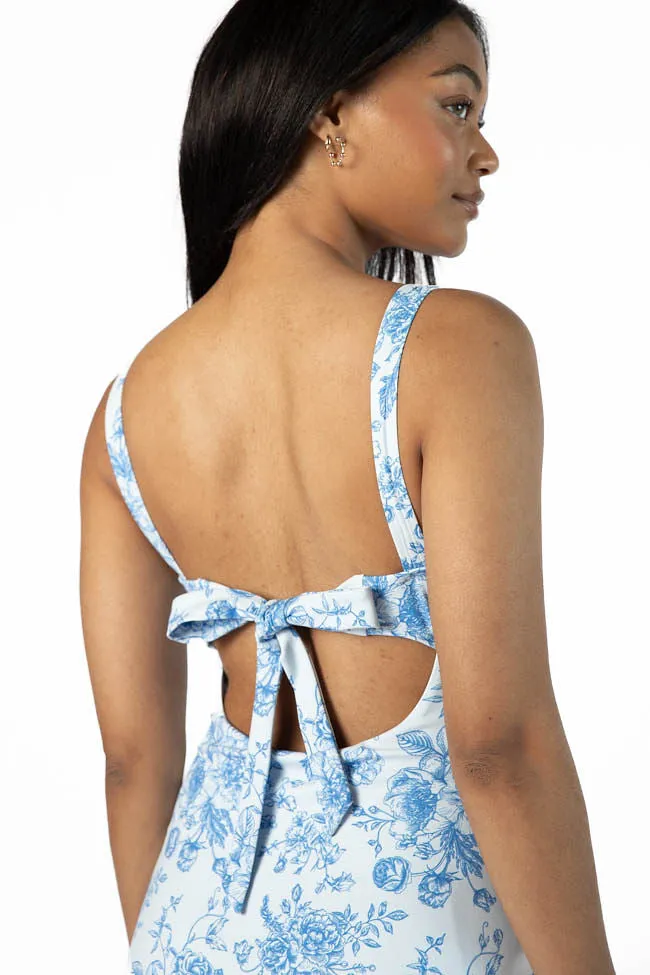 On The Rise Blue Floral Open Back Square Neck Active Dress
