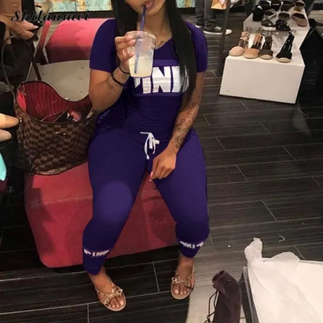 Pink Letter Print Sexy Tracksuit