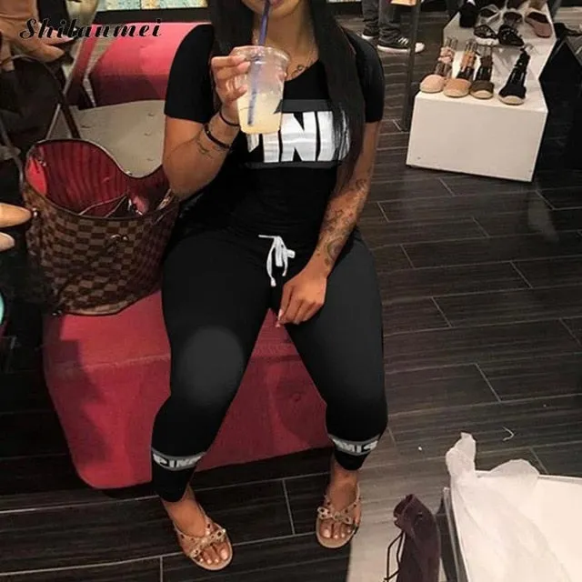 Pink Letter Print Sexy Tracksuit