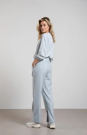 Soft wide leg trousers with elastic waist and a slit