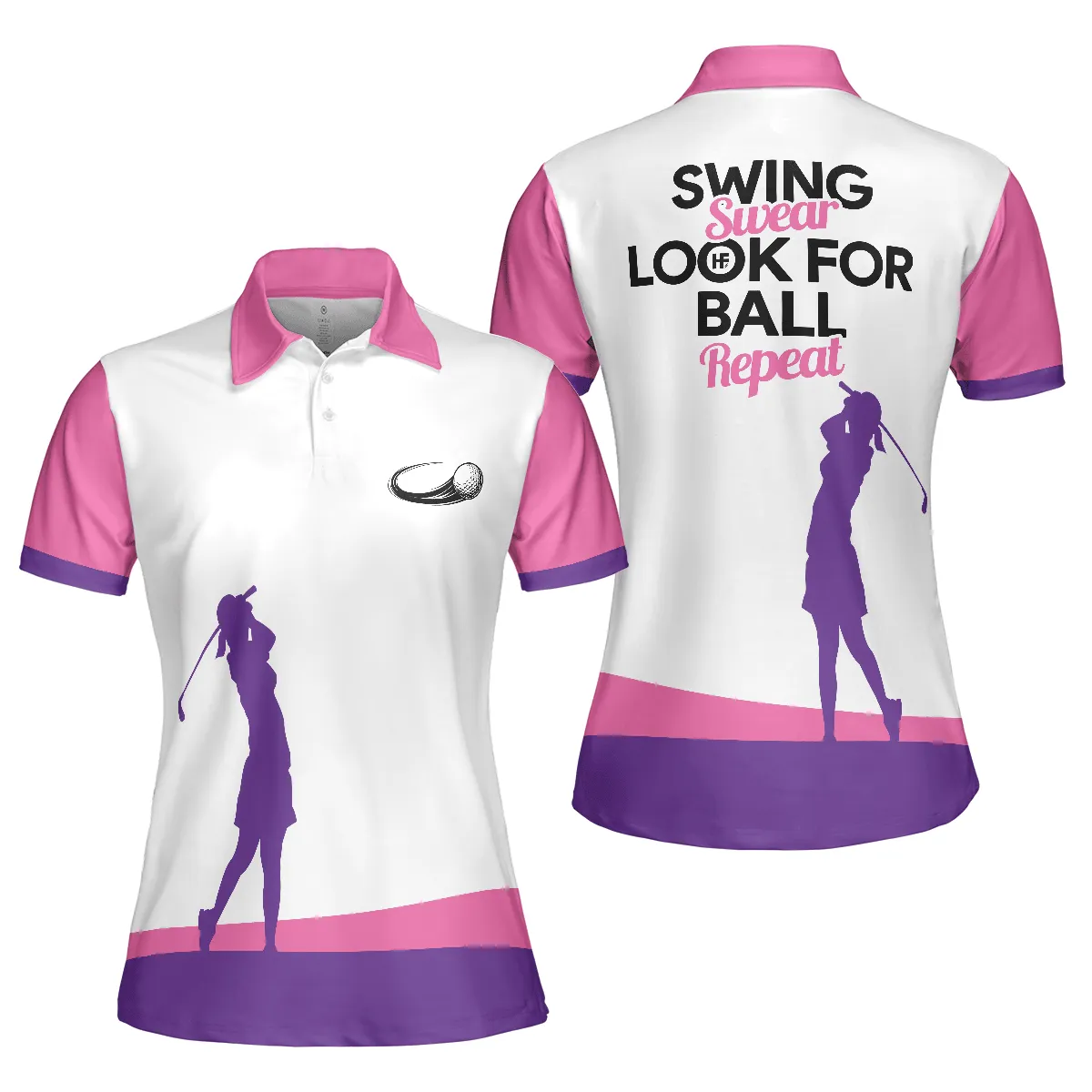 Swing Swear Look For Ball Repeat Golf White And Pink - Women Polo