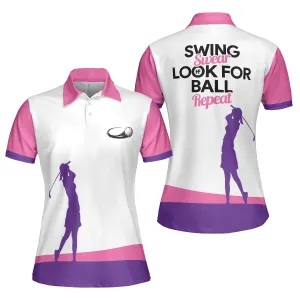 Swing Swear Look For Ball Repeat Golf White And Pink - Women Polo