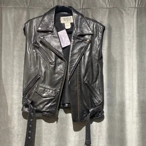 Vintage: Firenze Santa Barbara Black Leather Moto Vest