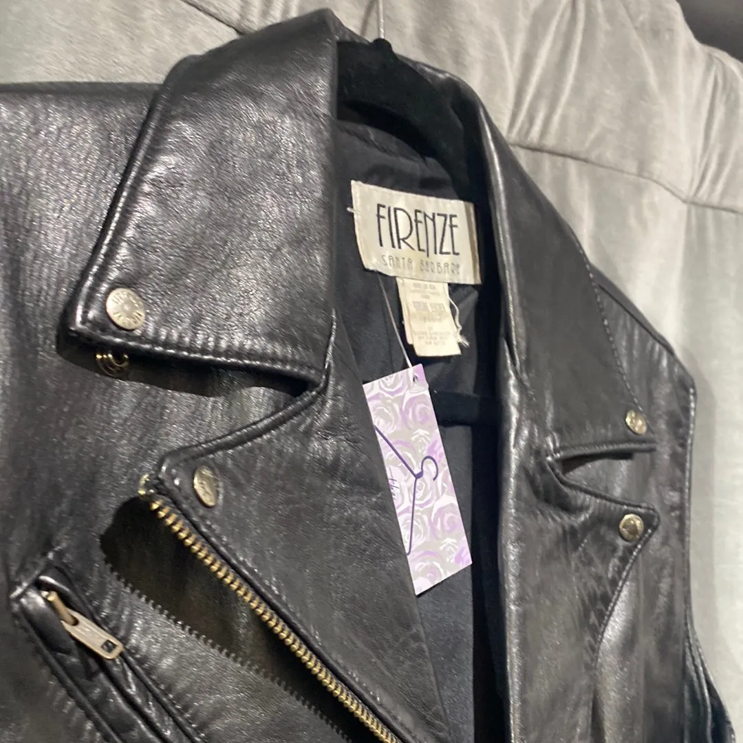 Vintage: Firenze Santa Barbara Black Leather Moto Vest