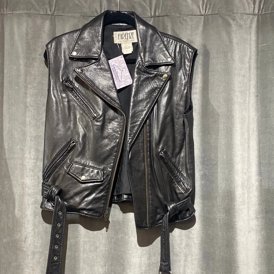 Vintage: Firenze Santa Barbara Black Leather Moto Vest