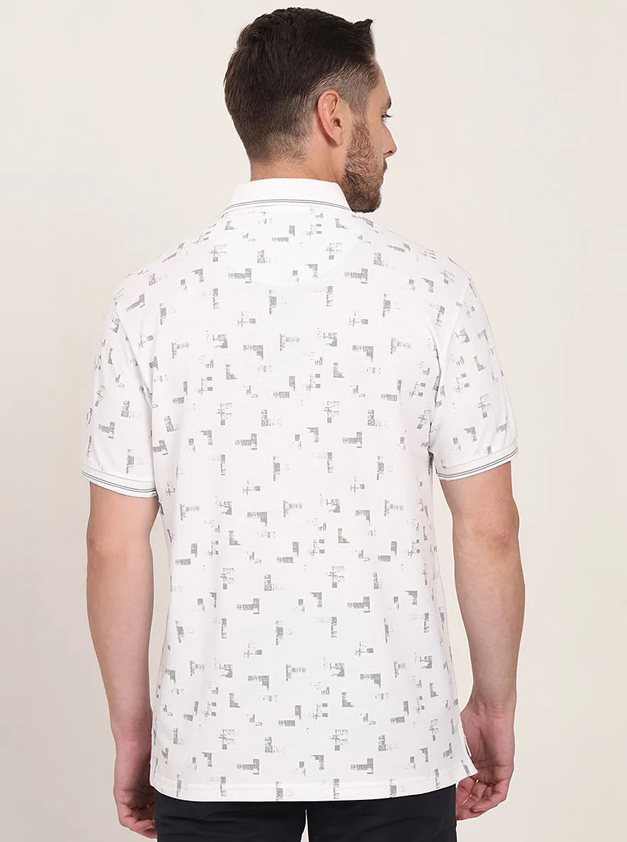 White Printed Slim Fit Polo T-Shirt | JadeBlue