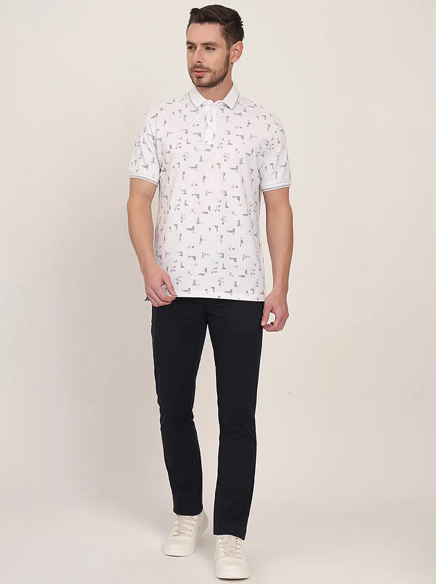 White Printed Slim Fit Polo T-Shirt | JadeBlue