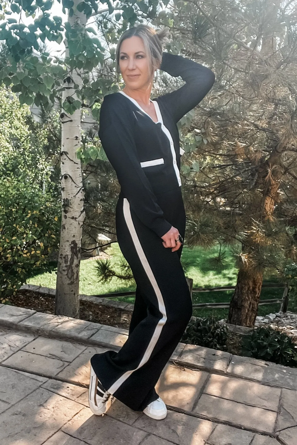Wide Leg Track Pants with White Piping
