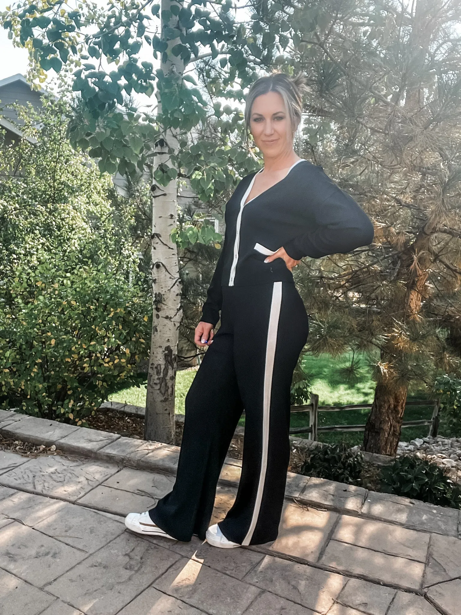 Wide Leg Track Pants with White Piping