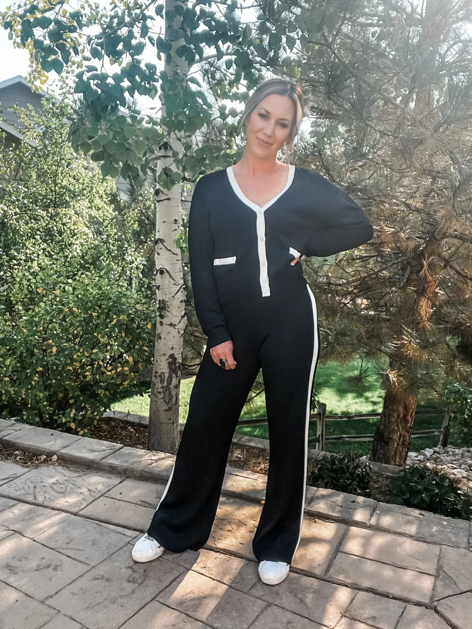 Wide Leg Track Pants with White Piping