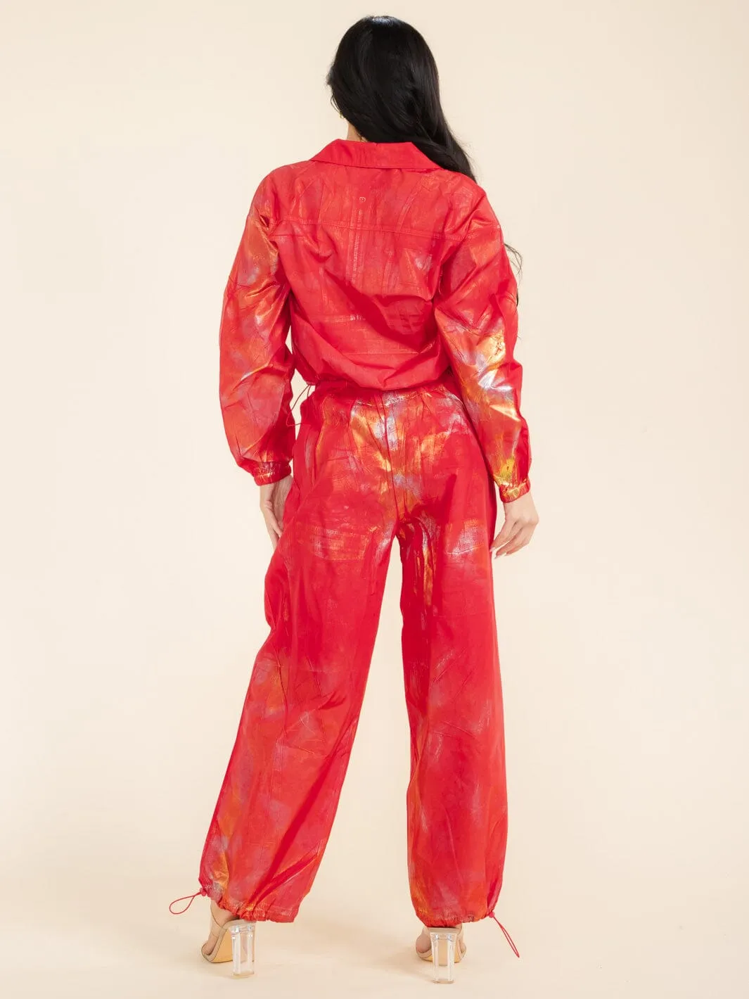 WOMEN'S LONG SLEEVE POCKET TOP & ELASTIC WAIST PANTS SHIMMER 2PC SETS